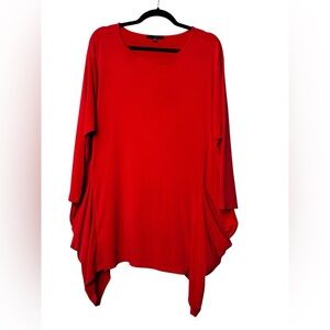 Kozan Women’s Red Asymmetrical Hem Tunic Long Sleeve Top Size Large Lagenlook